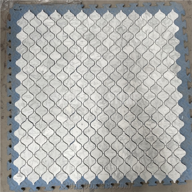 Carrara White Marble Arabesque Lantern Honed Mosaic Floor Tile