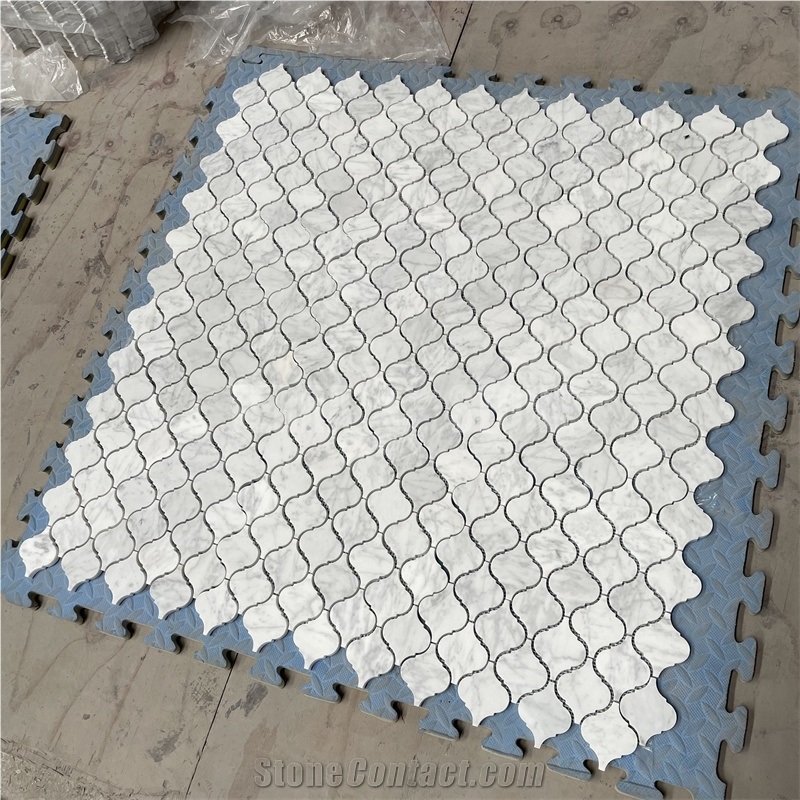 Carrara White Marble Arabesque Lantern Honed Mosaic Floor Tile