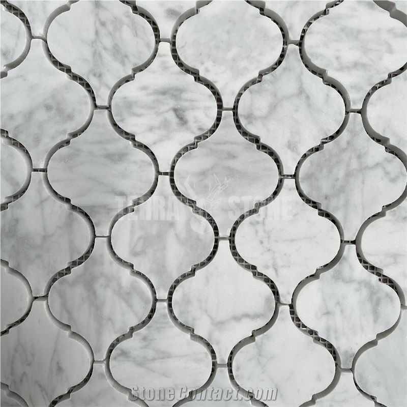 Carrara White Marble Arabesque Lantern Honed Mosaic Floor Tile
