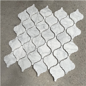 Carrara White Marble Arabesque Lantern Honed Mosaic Floor Tile