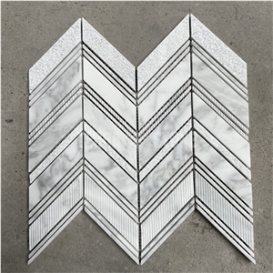 Carrara White Marble Chevron Mosaic Textured Tiles Carrara White Marble Chevron Mosaic Textured Tiles