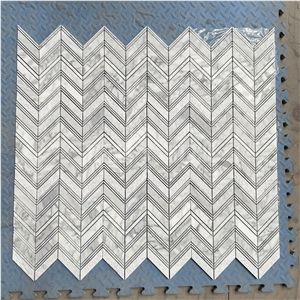 Carrara White Marble Chevron Mosaic Textured Tiles