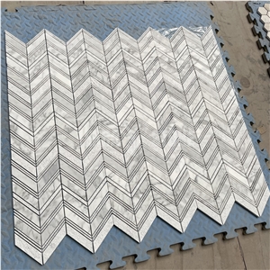Carrara White Marble Chevron Mosaic Textured Tiles