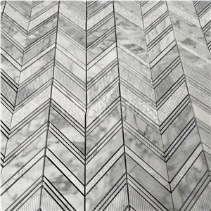 Carrara White Marble Chevron Mosaic Textured Tiles