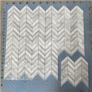 Carrara White Marble Chevron Mosaic Textured Tiles