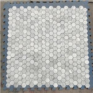 Carrara White Marble Mosaic Hexagon Tile Textured Surface