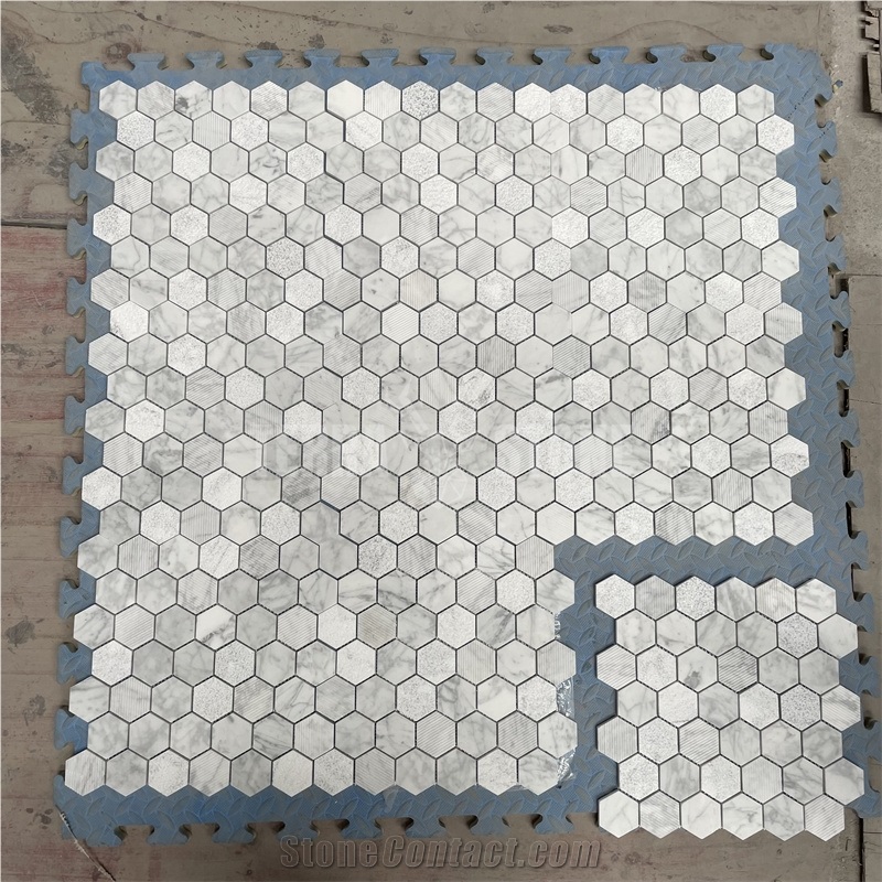 Carrara White Marble Mosaic Hexagon Tile Textured Surface