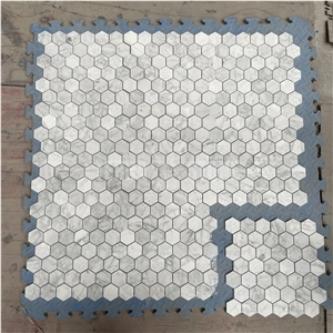 Carrara White Marble Mosaic Hexagon Tile Textured Surface