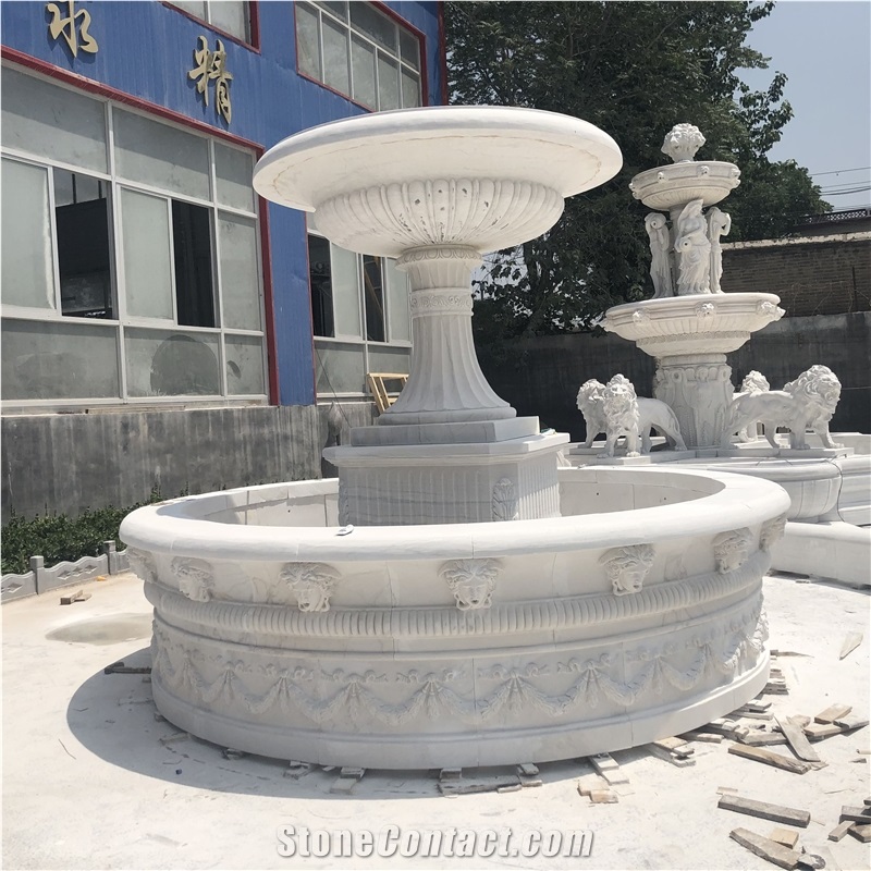 Bronze Fish Carving White Marble Garden  Water Fountain