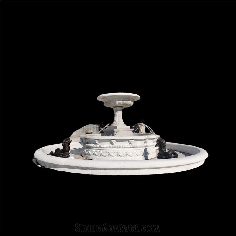 Bronze Fish Carving White Marble Garden  Water Fountain