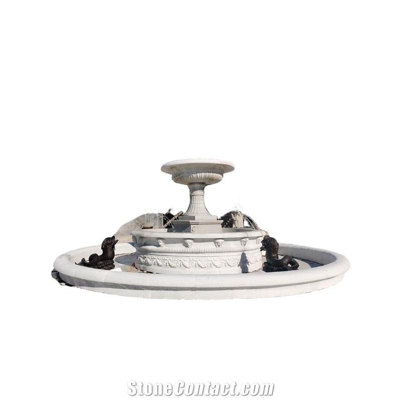 Bronze Fish Carving White Marble Garden  Water Fountain