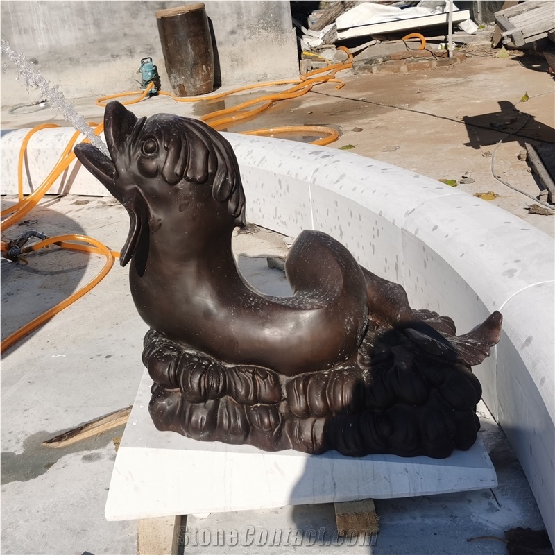 Bronze Fish Carving White Marble Garden  Water Fountain