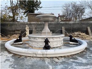 Bronze Fish Carving White Marble Garden  Water Fountain