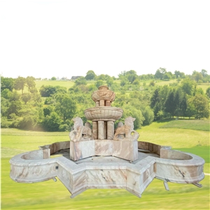 Red Marble Carving Lion Scupture Garden Water Fountain