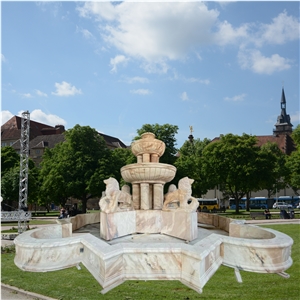 Red Marble Carving Lion Scupture Garden Water Fountain