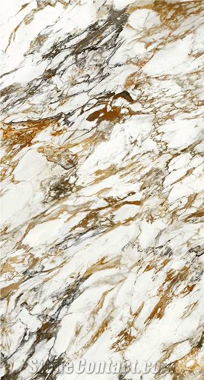 1600*3200MM  GLOSSY ITALIAN GOLDEN  WHITE  PORCELAIN SLAB