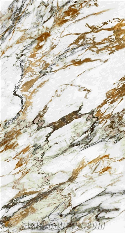1600*3200MM  GLOSSY ITALIAN GOLDEN  WHITE  PORCELAIN SLAB