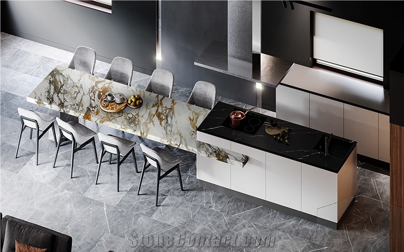 1600*3200MM  GLOSSY ITALIAN GOLDEN  WHITE  PORCELAIN SLAB