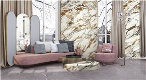 1600*3200MM  GLOSSY ITALIAN GOLDEN  WHITE  PORCELAIN SLAB