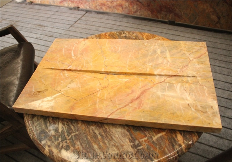 China Van Gogh Emperor Red Yellow Marble Teaboard Table
