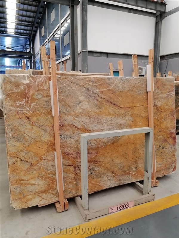 China XIN GE LI Brown Yellow Marble Polished Slabs
