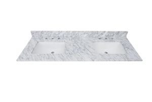 61 In. W 22 In. D Bianco Carrara White Marble Double  Vanity