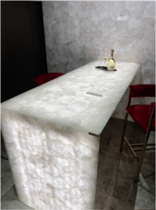 White Quartz Crystal Semiprecious Stone Slab, Gemstone Slab