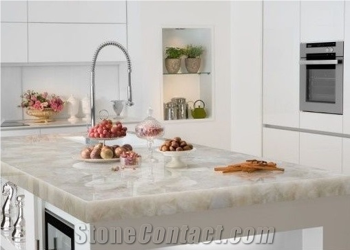 White Quartz Crystal Semiprecious Stone Slab, Gemstone Slab