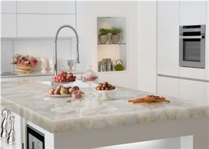 White Quartz Crystal Semiprecious Stone Slab, Gemstone Slab