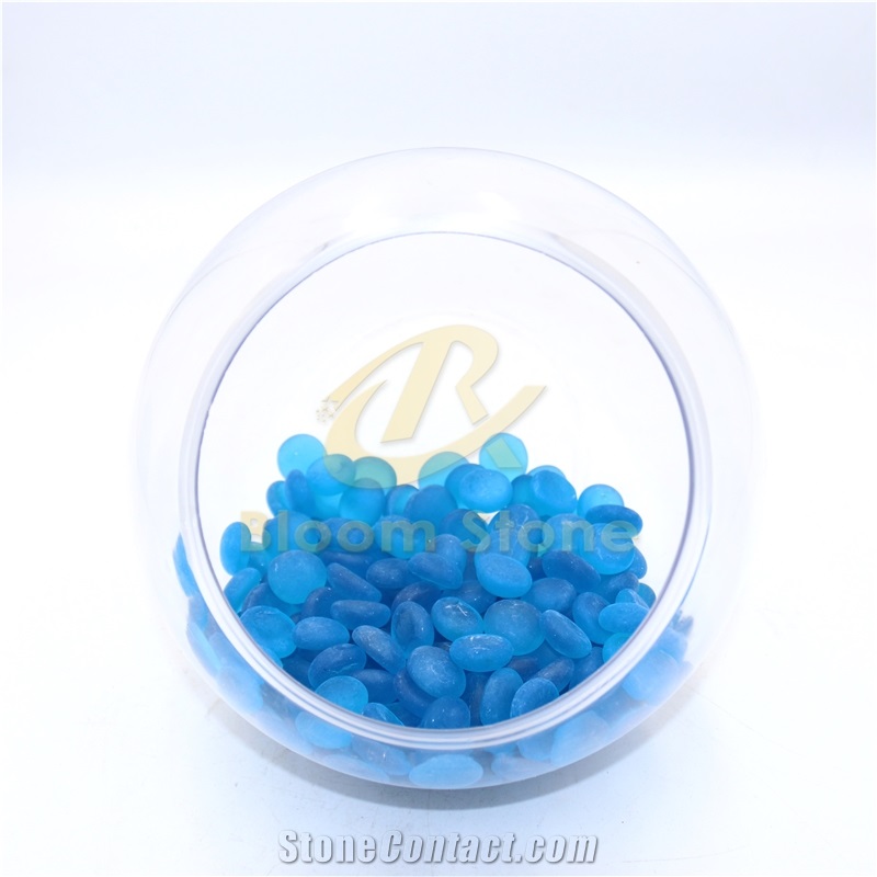 17-19Mm Flat Marble Vase Filler Frosted Caribbean Blue