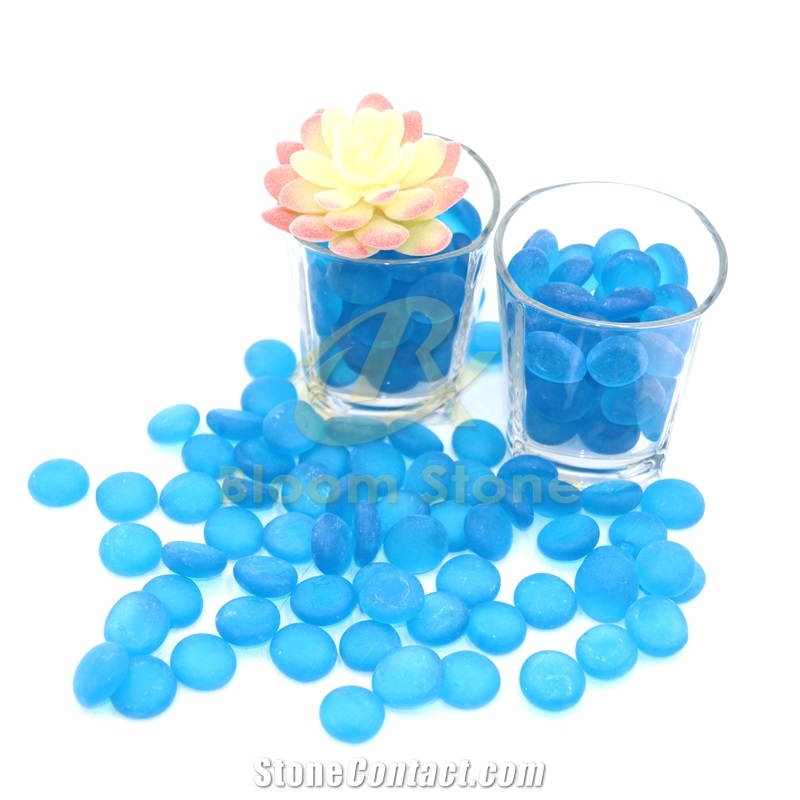 17-19Mm Flat Marble Vase Filler Frosted Caribbean Blue