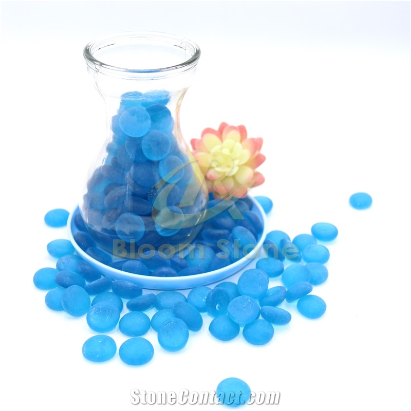17-19Mm Flat Marble Vase Filler Frosted Caribbean Blue