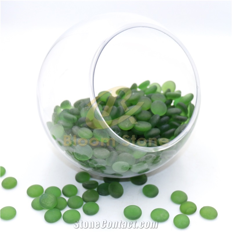 17-19Mm Flat Marble Vase Filler Frosted Light Green
