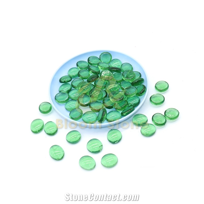 Green 17-19Mm Blue Flat Glass Marbles Premium Flat Gems