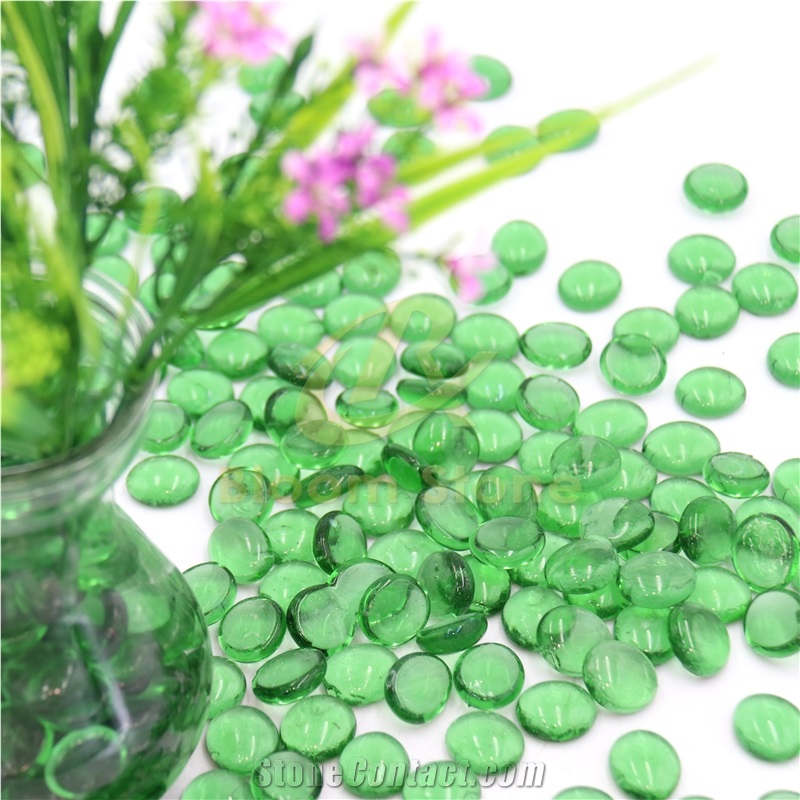 Green 17-19Mm Blue Flat Glass Marbles Premium Flat Gems
