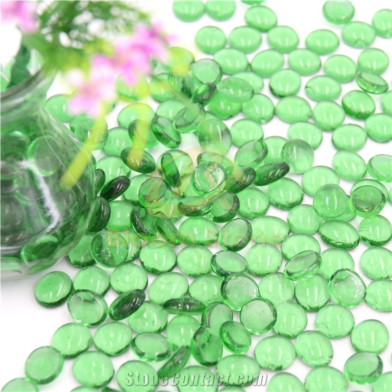 Green 17-19Mm Blue Flat Glass Marbles Premium Flat Gems