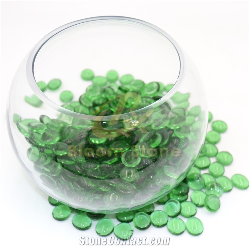 Green 17-19Mm Blue Flat Glass Marbles Premium Flat Gems