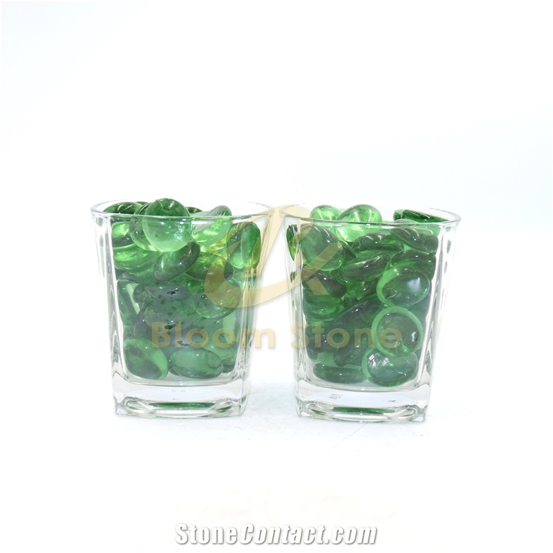 Green 17-19Mm Blue Flat Glass Marbles Premium Flat Gems