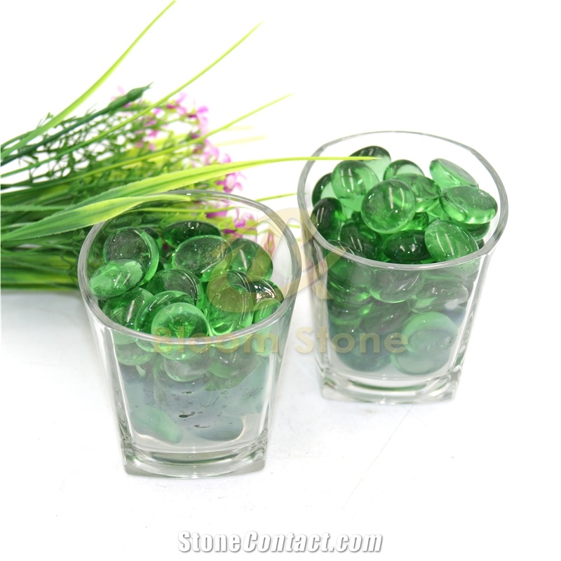 Green 17-19Mm Blue Flat Glass Marbles Premium Flat Gems