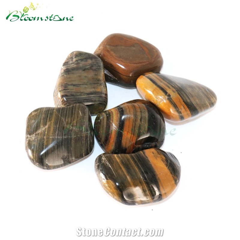 High Polished Stripe Pebble Stone For Garden Decoration