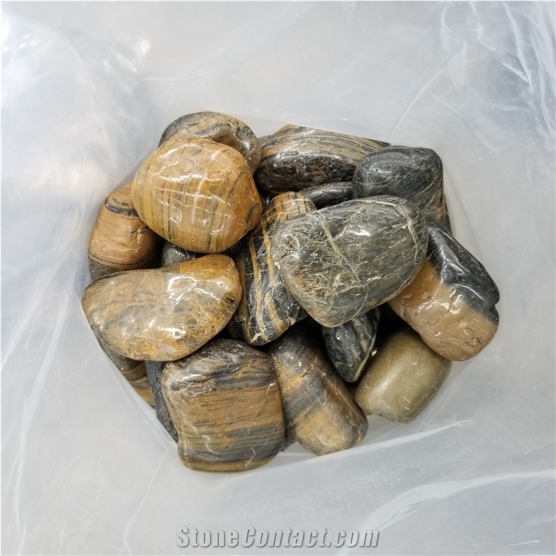 High Polished Stripe Pebble Stone For Garden Decoration