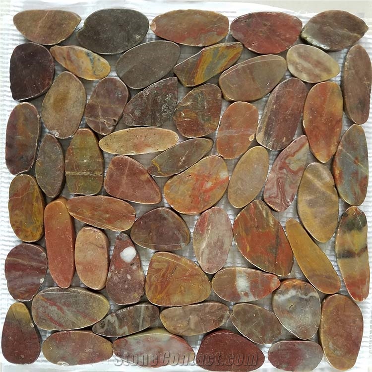 Red Marble Sliced Pebble Mosaic Titles