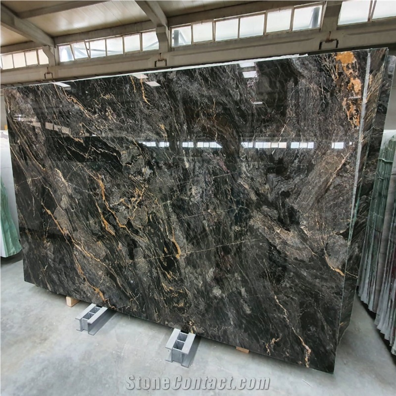 Black Golden River Marble Slabs