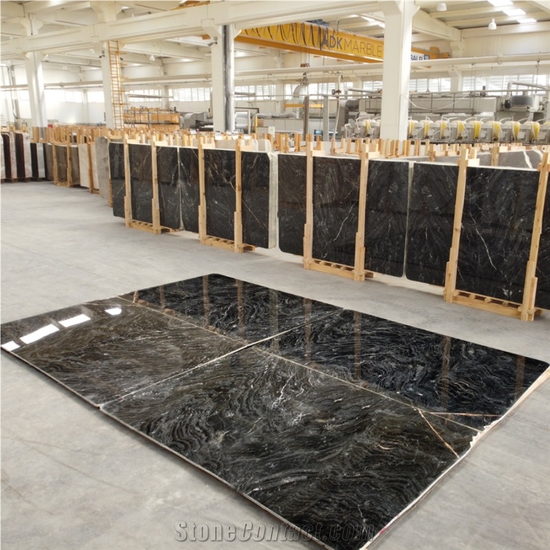 Black Golden River Marble Slabs