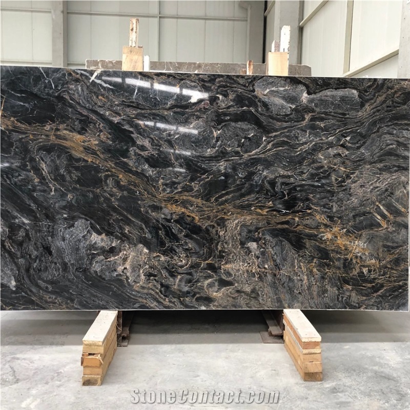 Black Golden River Marble Slabs