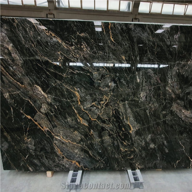 Black Golden River Marble Slabs