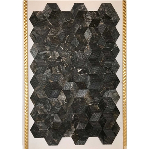 Dark River Marble Combed Hexagon Mosaic Tiles