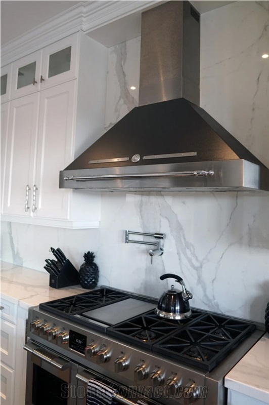 White Calacatta Polished Kitchen Countertop