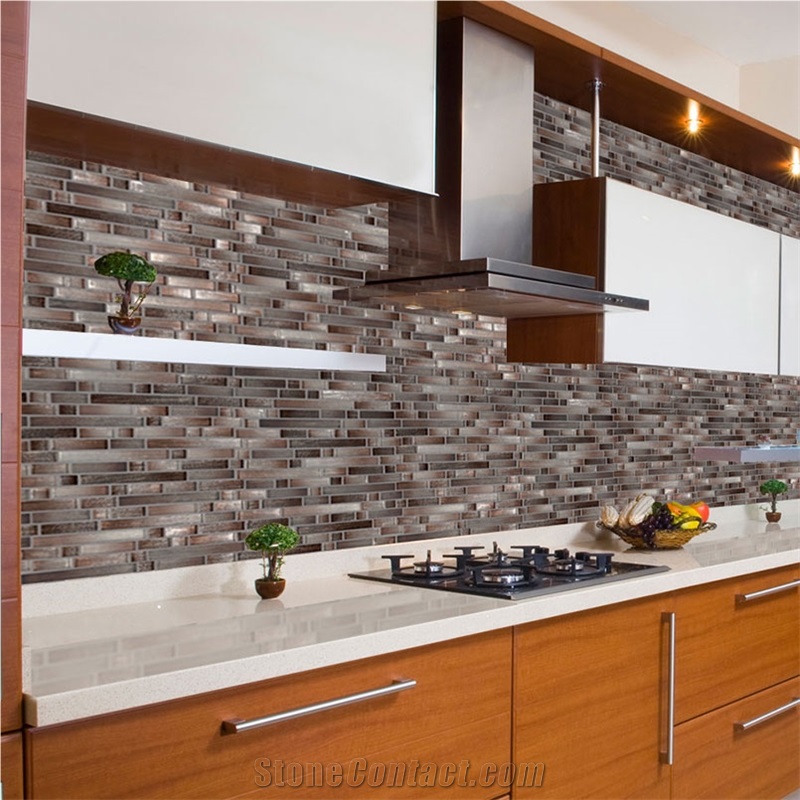 Akaya Copper Interlocking Glass Mosaic Tiles