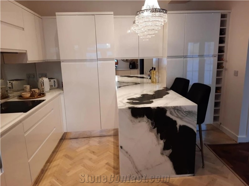 Panda White Marble With Black Swirl Pattern Kitchen Top